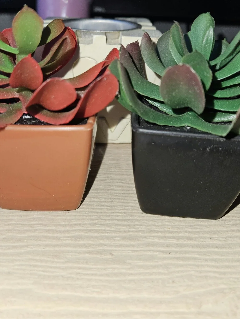 Decor Bundle - 1 Small Red & 1 Small green Artificial Plants & 1 Tealight 